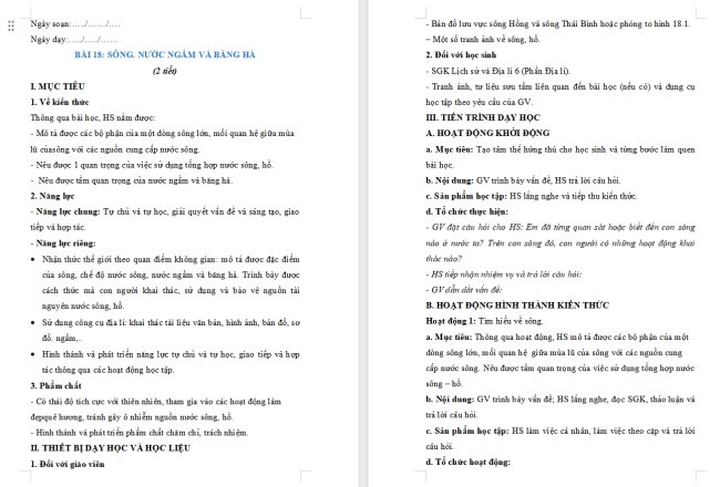  Giáo án Địa lí 6 Bài 18: Sông. Nước ngầm và băng hà