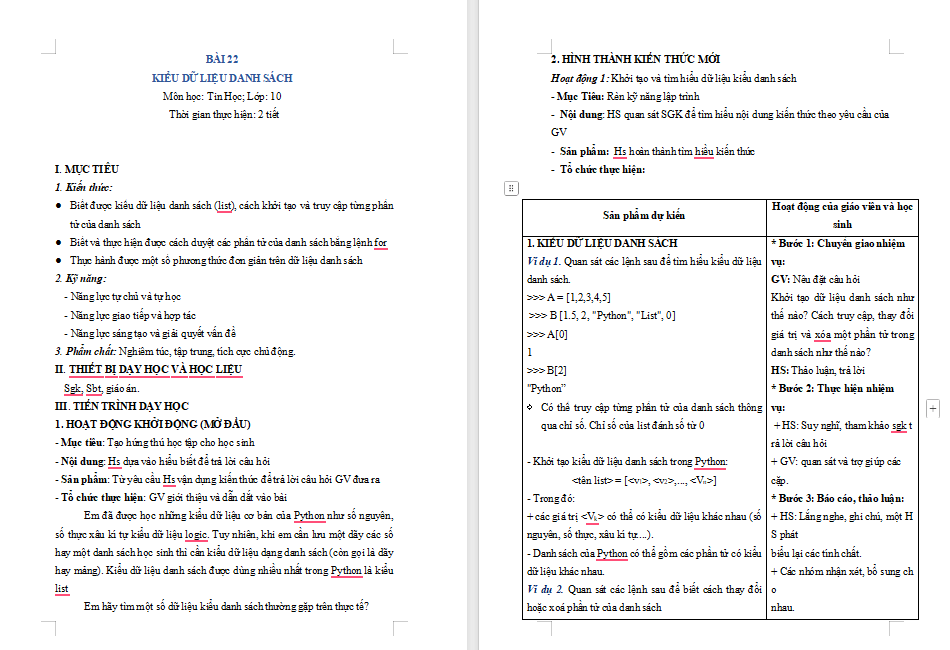Tin học 10 Bài 22 Kiểu dữ liệu danh sách
