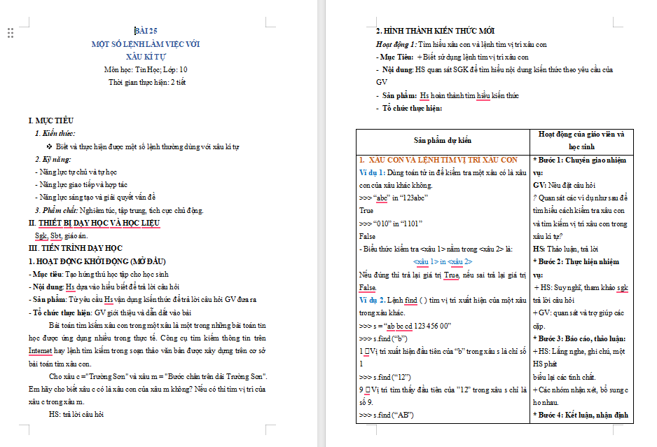 Tin học 10 Bài 25 Một số lệnh làm việc với xâu kí tự