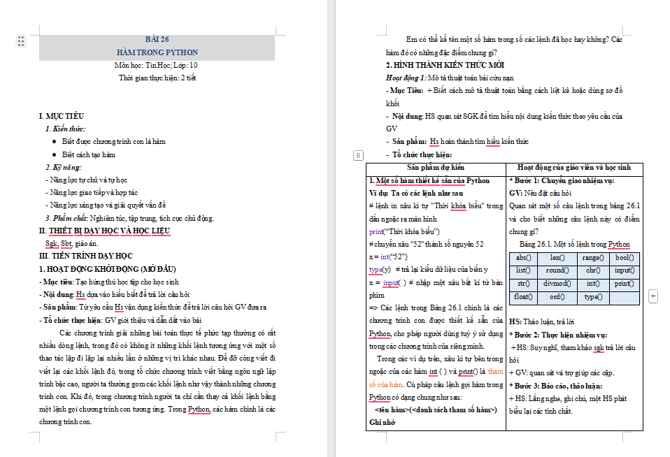 Tin học 10 Bài 26 Hàm trong Python
