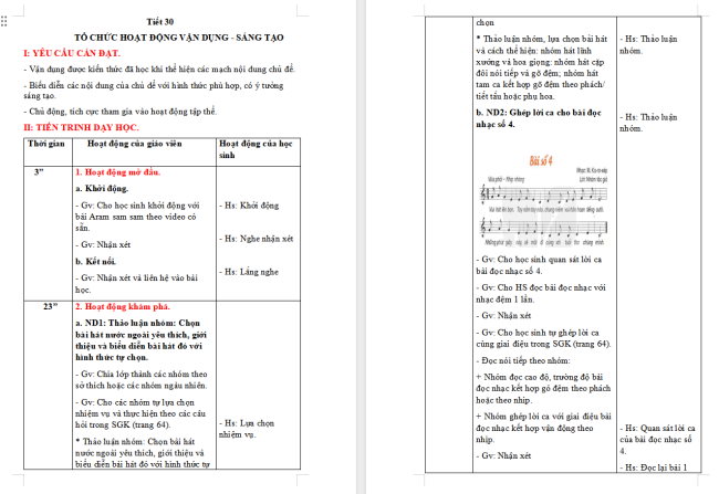 Giáo án Âm nhạc 5 Tiết 30: Tổ chức hoạt động Vận dụng - Sáng tạo