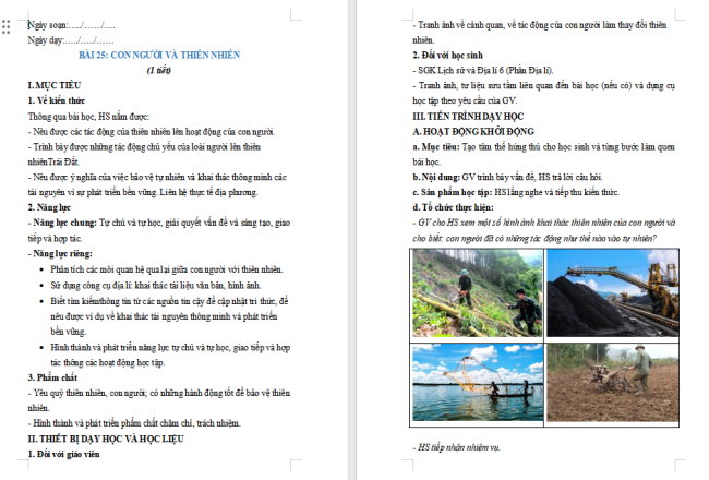 Giáo án Địa lí 6 Bài 25: Con người và thiên nhiên
