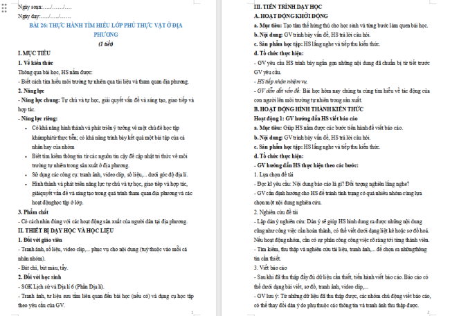  Giáo án Địa lí 6 Bài 26: Thực hành: Tìm hiểu tác động của con người lên môi trường tự nhiên trong sản xuất