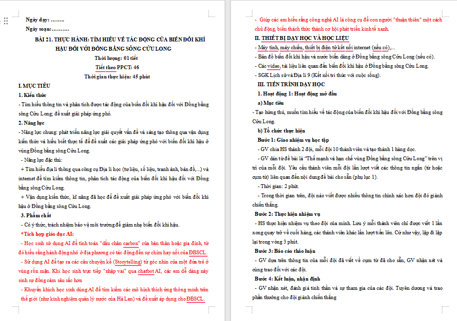 Giáo án minh họa tích hợp AI Địa lí 9