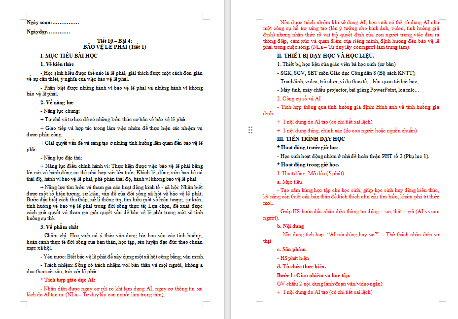  Giáo án minh họa tích hợp AI Giáo dục công dân 8