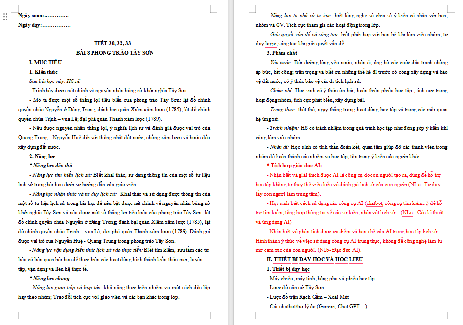 Giáo án minh họa tích hợp AI Lịch sử 8 Kết nối tri thức