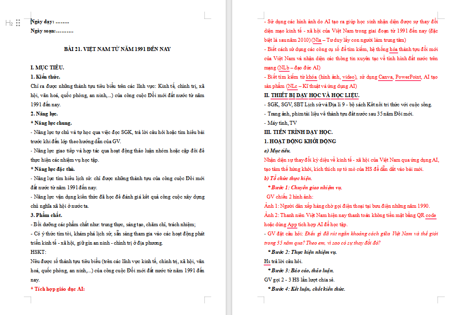 Giáo án minh họa tích hợp AI Lịch sử 9 Kết nối tri thức