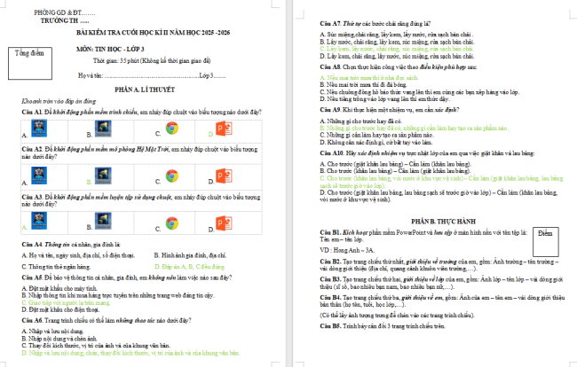 Đề thi học kì 2 môn Tin học 3 Cùng khám phá