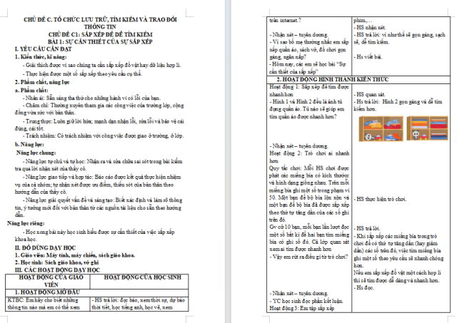 Giáo án Tin học 3 Bài 1: Sự cần thiết của sắp xếp