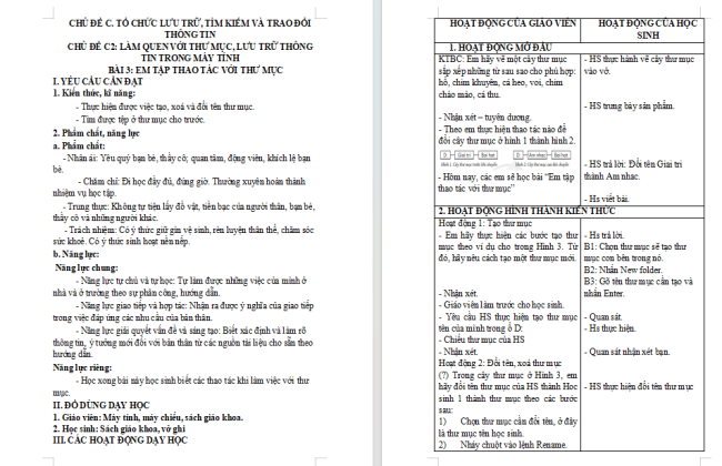 Giáo án Tin học 3 Bài 3: Em tập thao tác với thư mục