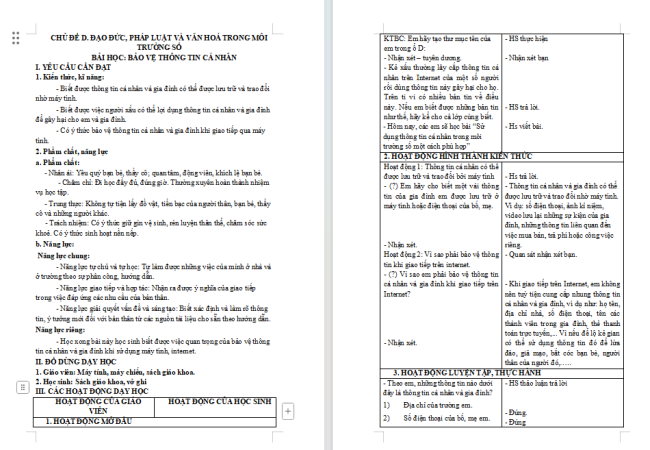 Giáo án Tin học 3 Bài học: Bảo vệ thông tin cá nhân