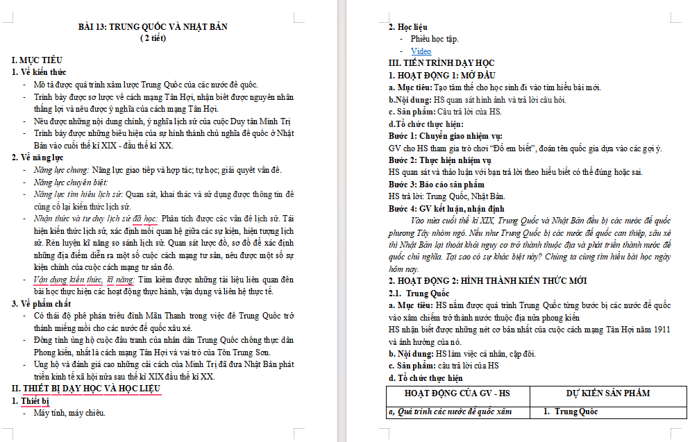 Giáo án Lịch sử 8 Bài 13: Trung Quốc và Nhật Bản