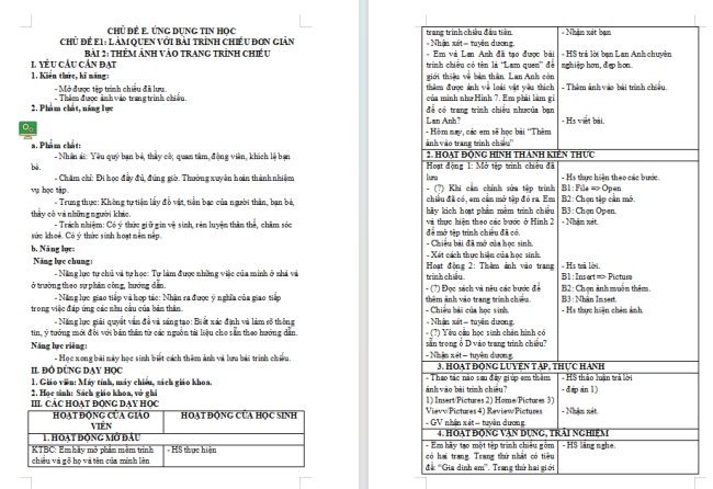 Giáo án Tin học 3 Bài 2: Thêm ảnh vào trang trình chiếu