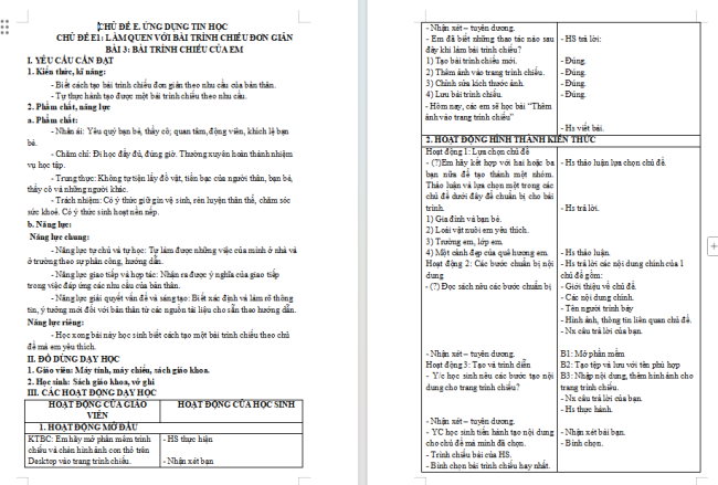 Giáo án Tin học 3 Bài 3: Bài trình chiếu của em