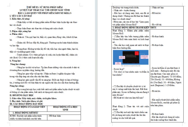 Giáo án Tin học 3 Bài 1: Làm quen với phần mềm Mouse Skills