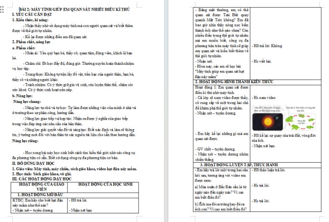 Giáo án Tin học 3 Bài 2: Máy tính giúp em quan sát nhiều điều kì thú
