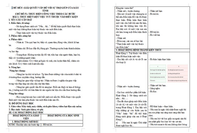 Giáo án Tin học 3 Bài 2: Thực hiện một việc tuỳ thuộc vào điều kiện