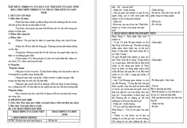 Giáo án Tin học 3 Bài 1: Phát biểu nhiệm vụ và tìm sự trợ giúp của máy tính
