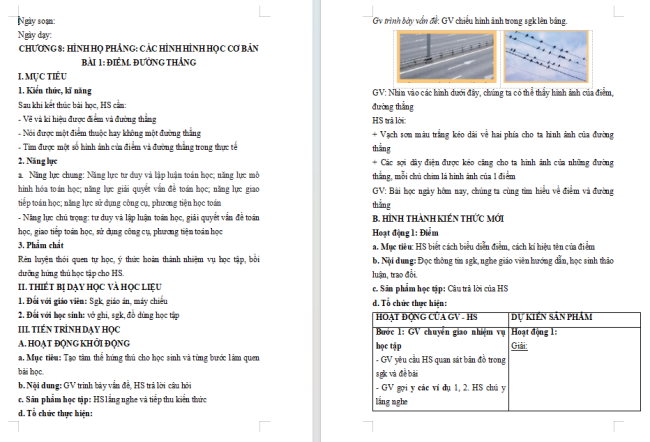 Giáo án Toán 6 Bài 1: Điểm. Đường thẳng