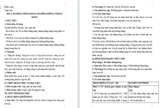 Giáo án Toán 6 Bài 2: Ba điểm thẳng hàng. Ba điểm không thẳng hàng