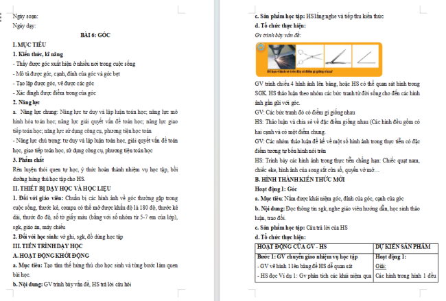 Giáo án Toán 6 Bài 6: Góc