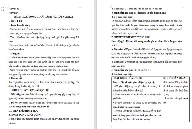 Giáo án Toán 6 Bài 8: Hoạt động thực hành và trải nghiệm