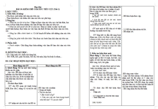 Giáo án Đạo đức 2 Bài 10: Kiềm chế cảm xúc tiêu cực