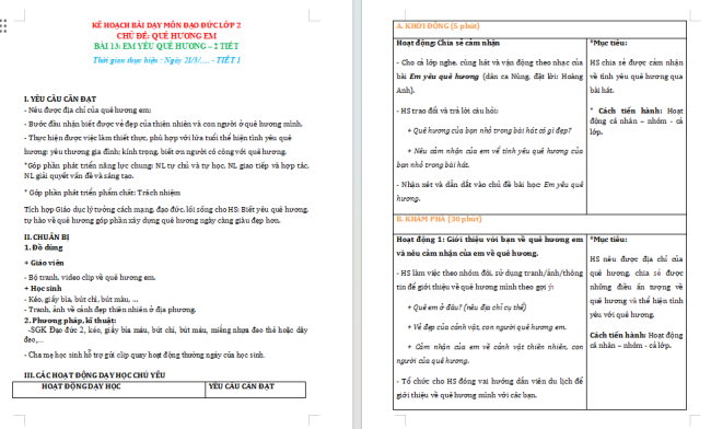 Giáo án Đạo đức 2 Bài 13: Em yêu quê hương