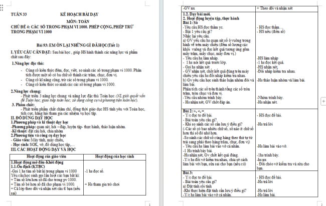 Giáo án Toán 2 Em ôn lại những gì đã học trang 84