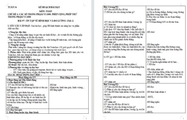 Giáo án Toán 2 Ôn tập về hình học và đo lường