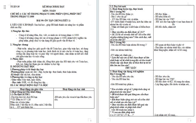 Giáo án Toán 2 Ôn tập chung