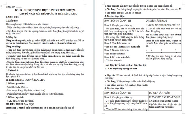 Giáo án Toán 6 Chủ đề 3: Sắp xếp thành các vị trí thẳng hàng
