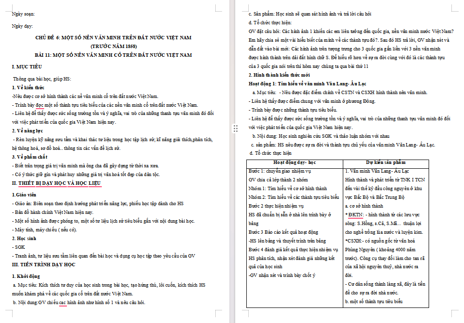 KHBD Lịch sử lớp 10 Bài 11