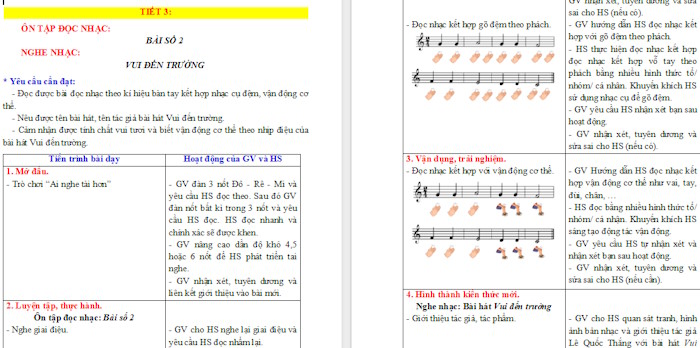 Giáo án Âm nhạc 2 Tiết 9: Ôn tập đọc nhạc Bài số 2. Nghe nhạc Vui đến trường