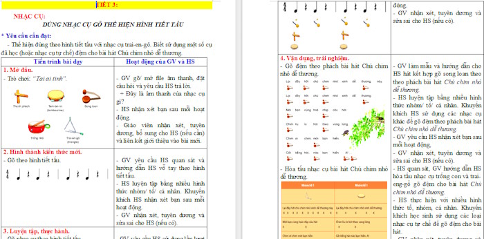 Giáo án Âm nhạc 2 Tiết 15: Nhạc cụ Dùng nhạc cụ gõ thể hiện hình tiết tấu