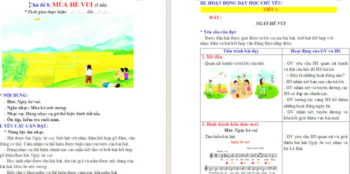 Giáo án Âm nhạc 2 Tiết 31: Học bài hát Ngày hè vui