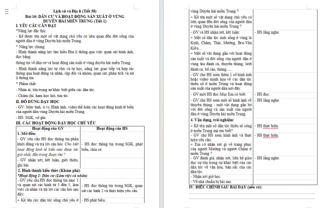 Giáo án Lịch sử - Địa lí 4 Bài 16