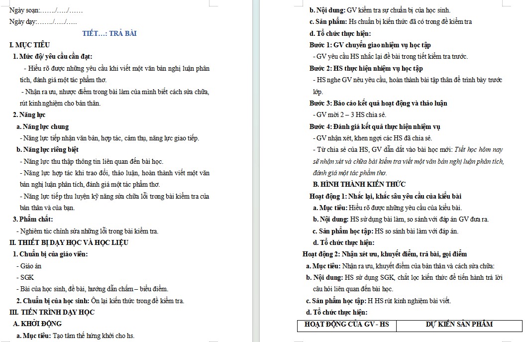 Giáo án Nói và nghe Bài 2 Ngữ văn 10 Kết nối tri thức