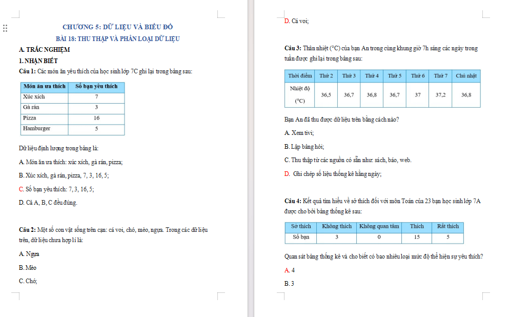 Trắc nghiệm Toán 8 Bài 18 