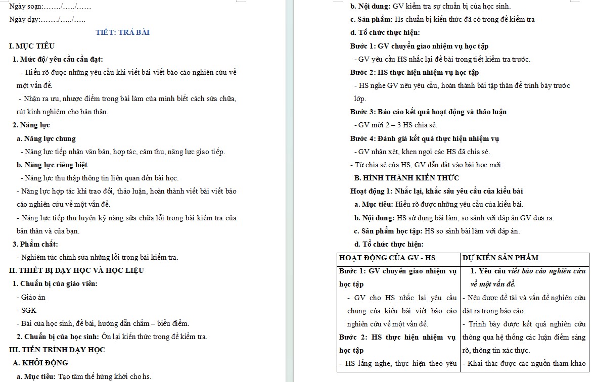 Giáo án Bài 4 Tiết trả bài Ngữ văn 10 KNTT