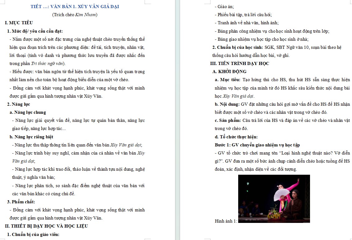 Giáo án Bài Xúy Vân giả dại Ngữ văn 10 KNTT