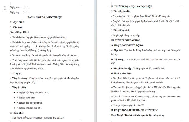 Giáo án Khoa học tự nhiên 6 Bài 13