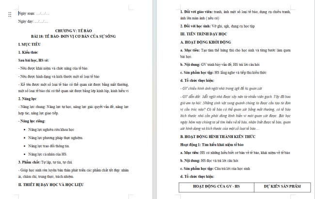 Giáo án Khoa học tự nhiên 6 Bài 18