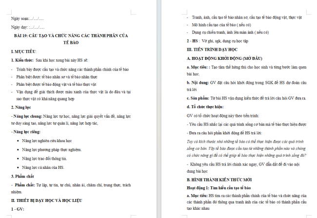 Giáo án Khoa học tự nhiên 6 Bài 19
