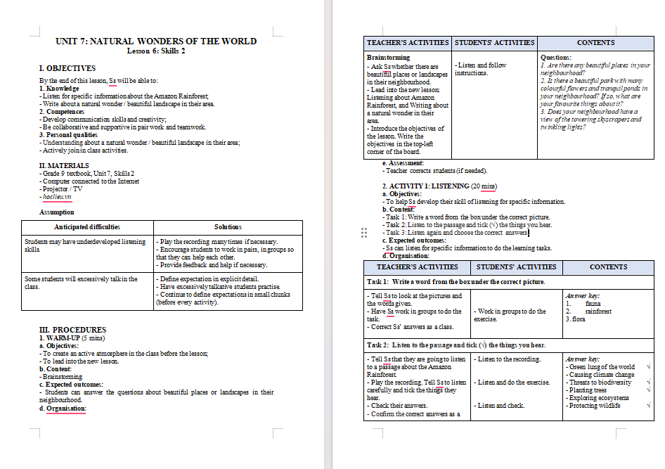 Giáo án Tiếng Anh 9 Unit 7: Skills 2
