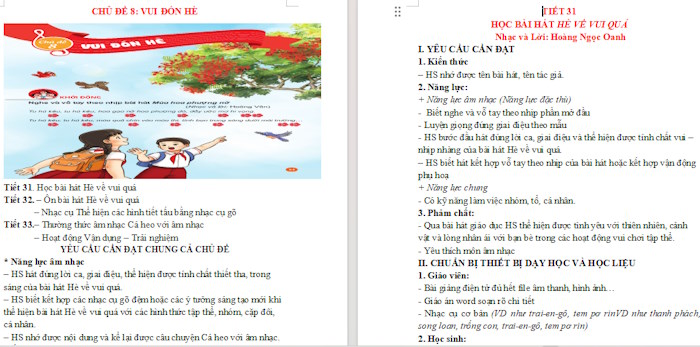 Giáo án Âm nhạc 3 Tiết 31: Học bài hát Hè về vui quá