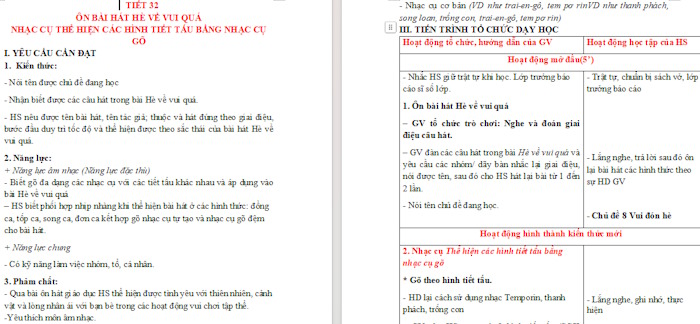 Giáo án Tiết 32: Ôn bài hát Hè về vui quá. Nhạc cụ Thể hiện các hình tiết tấu bằng nhạc cụ gõ