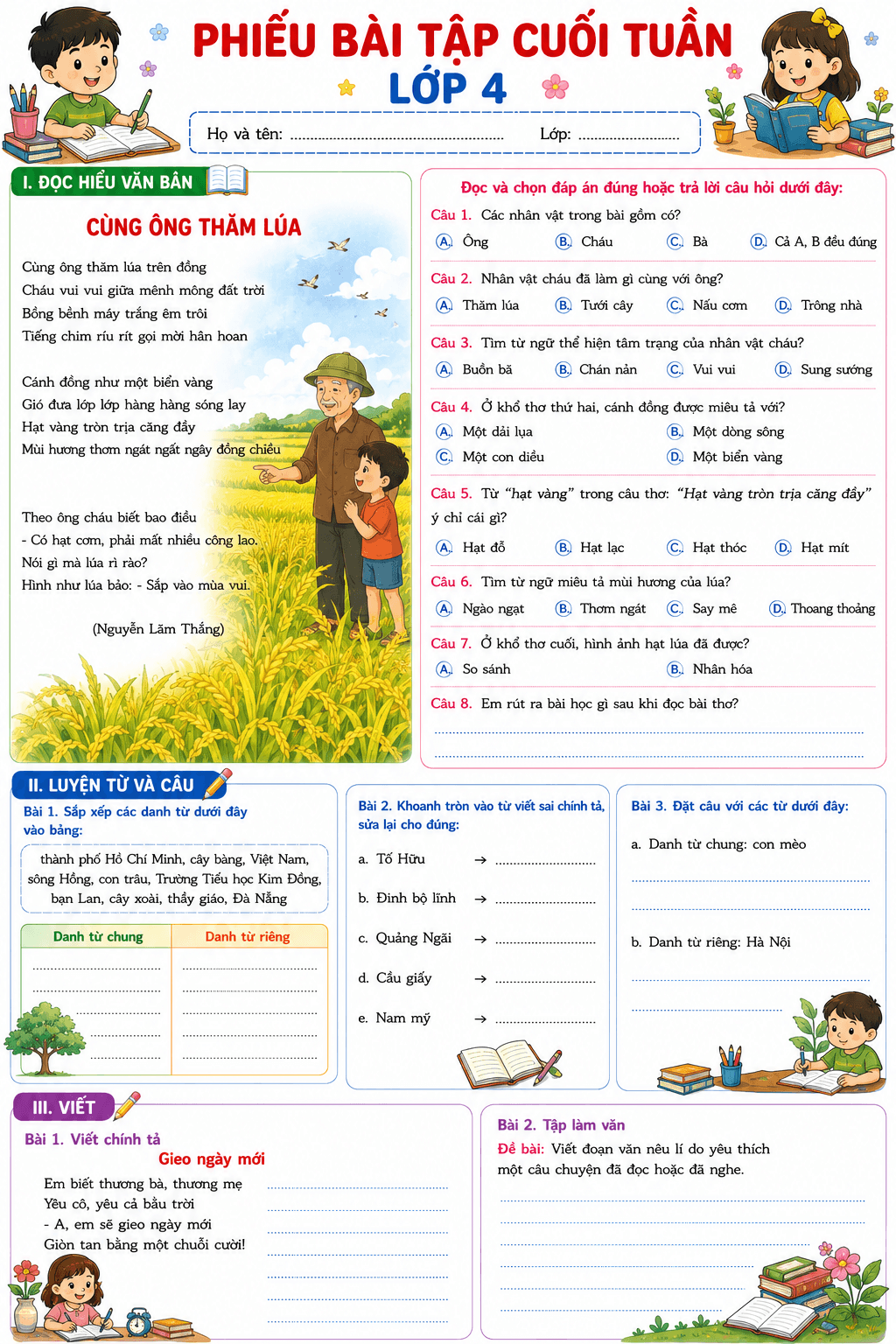 Bài tập cuối tuần môn Tiếng Việt 4 KNTT Tuần 2 - Bộ 1