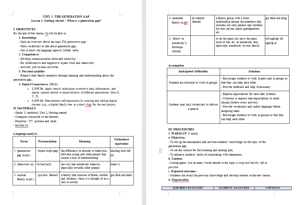 Giáo án Tiếng Anh 11 Unit 2: Getting Started