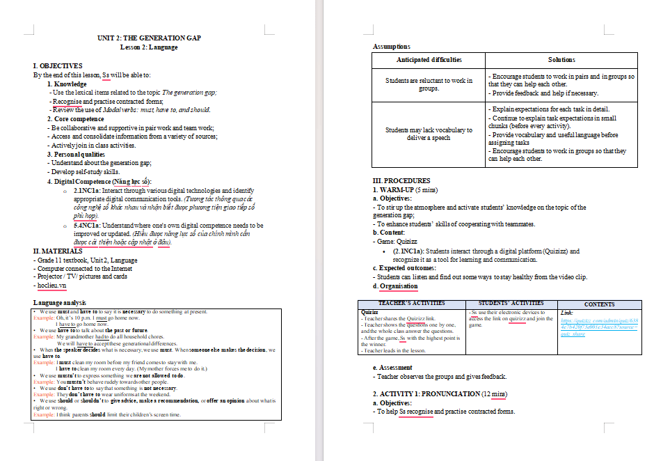 Giáo án Tiếng Anh 11 Unit 2: Language